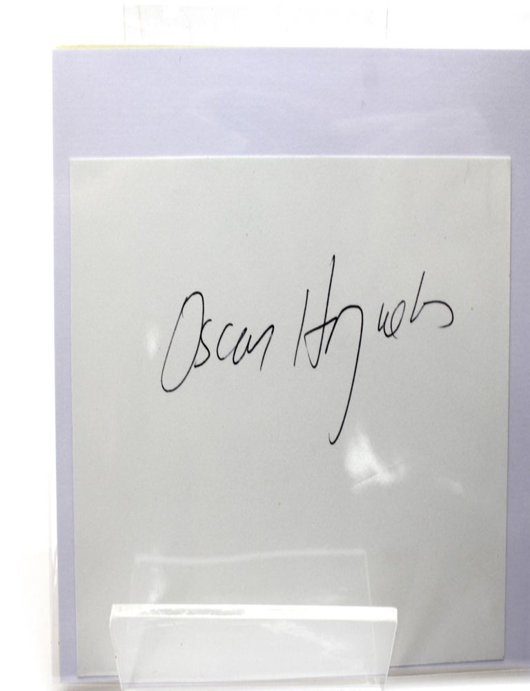 Item #129 Signed autograph card. Oscar Hijuelos.