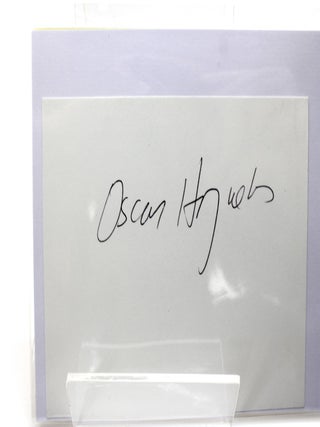 Item #129 Signed autograph card. Oscar Hijuelos