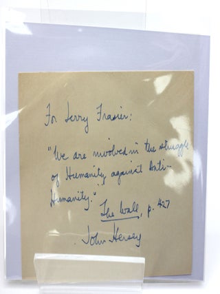 Signed autograph card. John Hersey.