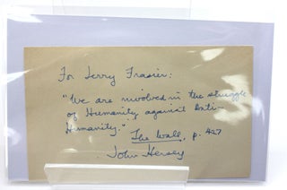 Item #130 Signed autograph card. John Hersey