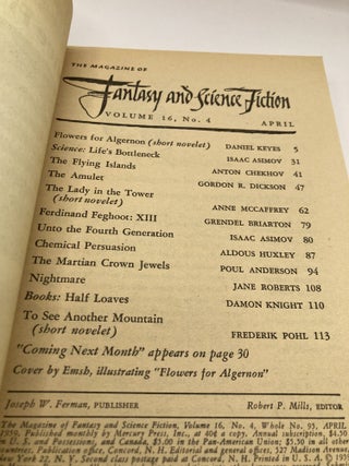 Flowers for Algernon (in Magazine of Fantasy and Science Fiction, April 1959 USA edition)